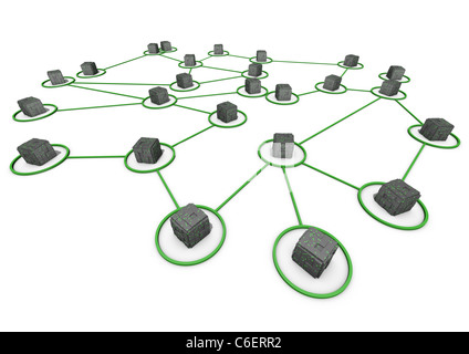 Eseguire il rendering di un high-tech rete di cubi collegati Foto Stock