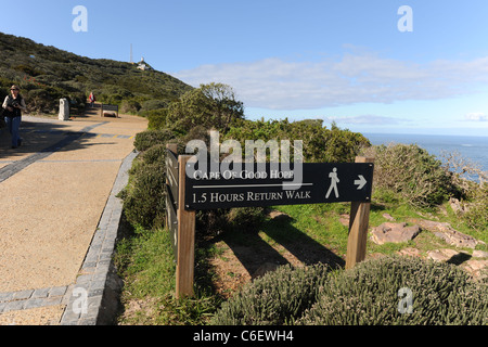 Passeggiata al faro storico (1860-1919), a Cape Point Capo di Buona Speranza, Table Mountain National Park, Western Cape, Sud Africa Foto Stock