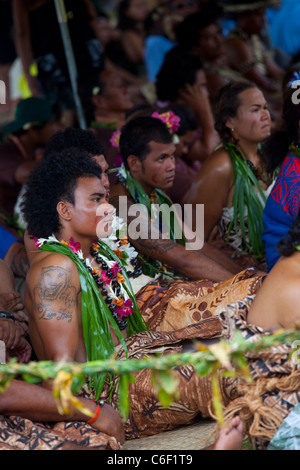 Te Mana o Te Moana "spirito del mare" 2011 viaggio di 7 canoe a vela del Sud Pacifico. Celebrazione a Kualoa Park Foto Stock