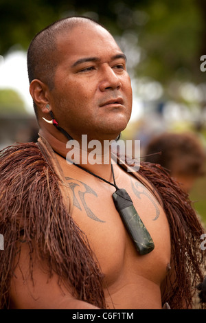 Te Mana o Te Moana "spirito del mare" 2011 viaggio di 7 canoe a vela del Sud Pacifico. Celebrazione a Kualoa Park Foto Stock