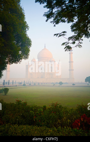 La prima luce al Taj Mahal ad Agra in nello stato di Uttar Pradesh, India Foto Stock