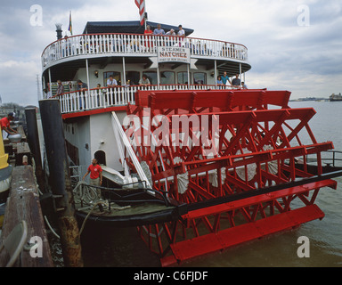 "Natchez' paddlesteamer Mississippi, quartiere francese, New Orleans, Louisiana, Stati Uniti d'America Foto Stock