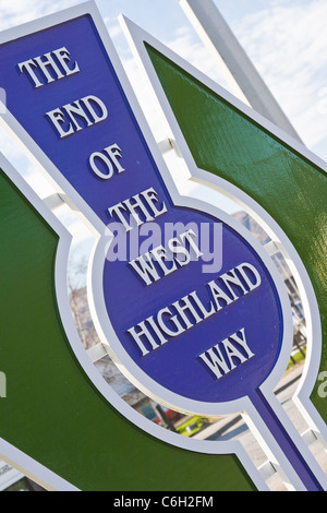 Segno posto alla fine del West Highland Way; Fort William; Scozia Foto Stock