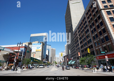 Portage avenue downtown Winnipeg Manitoba Canada Foto Stock