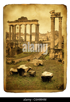 Cartolina Vintage (imitazione) con le rovine del Foro romano Foto Stock