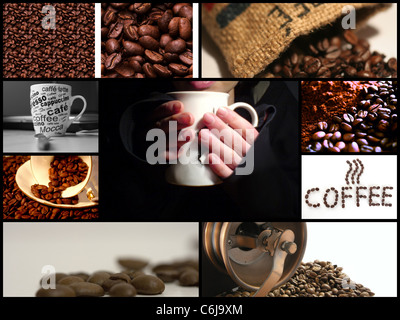 Caffè collage a tema realizzato da quattro immagini Foto Stock