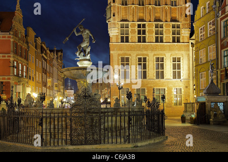 La fontana di Nettuno, nel centro del Mercato Lungo. Gdansk, Polonia. Foto Stock