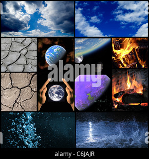 I quattro elementi - Aria, Fuoco, Acqua, Terra Foto Stock