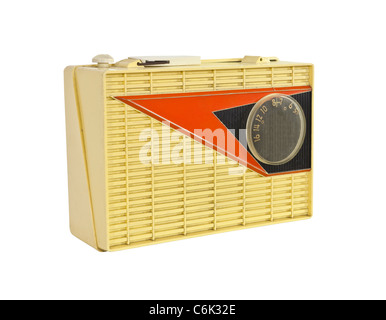 Grungy 1950 vintage googie radio isolata. Foto Stock