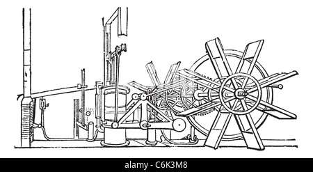 Clermont nave a vapore la ruota a pale, unità di incisione vintage. Vecchie illustrazioni incise della ruota a palette unità. Foto Stock
