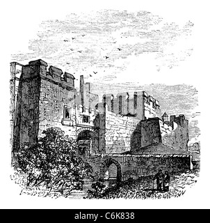 Entrata del castello Carlisle, Carlisle, contea di Cumbria, Regno Unito vintage incisione, 1890s. Foto Stock