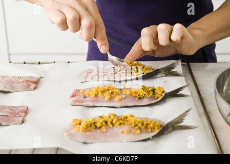 Sardine ripiene con salsa di arancio Foto Stock