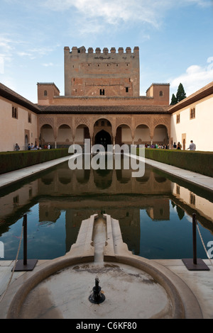 Torre di Comares e Patio de Arrayanes, Corte dei Mirti, l'Alhambra di Granada Foto Stock