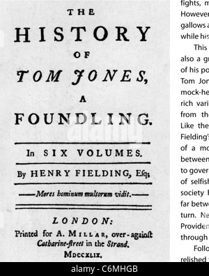 TOM JONES di Henry Fielding. Titolo pagina del 1749 edizione in sei volumi Foto Stock