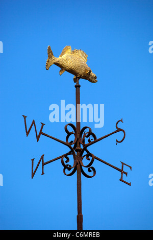 'L'Bradford gujon' Weathervane sulla parte superiore del vecchio Lock Up carcere sulla città ponte a Bradford on Avon Foto Stock