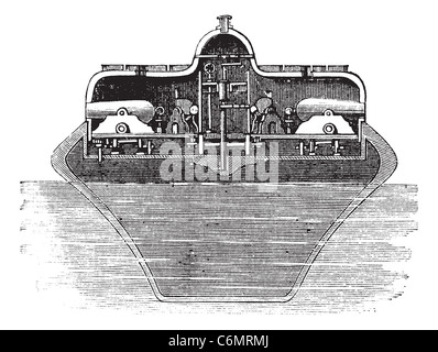 Timby la torretta girevole, installato sulla USS Monitor, vintage illustrazioni incise. Trousset enciclopedia (1886 - 1891). Foto Stock