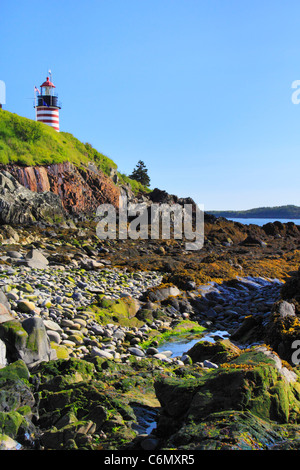 A ovest il Sentiero costiero, Quaddy luce di testa, West Quaddy capo del parco statale, Lubec, Maine, Stati Uniti d'America Foto Stock