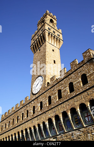 Famosa torre di Palazzo Vecchio, Firenze, Italia Foto Stock