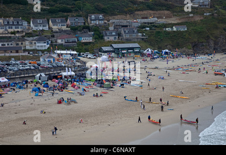 Annuale surf kayak racing Portreath Cornwall Regno Unito Foto Stock