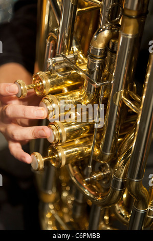 Musicista giocando tuba Foto Stock