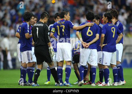 Giappone team gruppo alla Coppa del Mondo FIFA Brasile 2014 Qualificatore asiatico Terzo Round Group C match tra Giappone 1-0 la Corea del Nord. Foto Stock