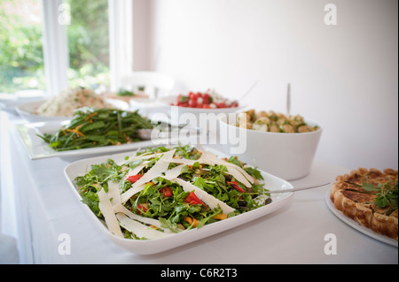 Set di pasto fuori su una tabella per la scelta, tavola fredda, buffet a parte, con insalata di parmasan Foto Stock