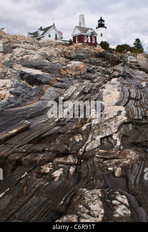 Pemaquid Point Lighthouse a Pemaquid point vicino al nuovo porto, Maine. Foto Stock