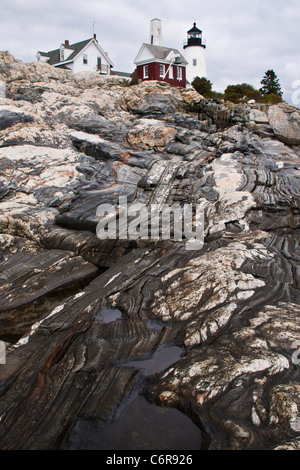 Pemaquid Point Lighthouse a Pemaquid point vicino al nuovo porto, Maine. Foto Stock