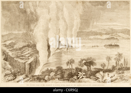 Illustrazione della Victoria falls da David Livingstone il libro di viaggi missionari e ricerche in Sud Africa 1857 Foto Stock