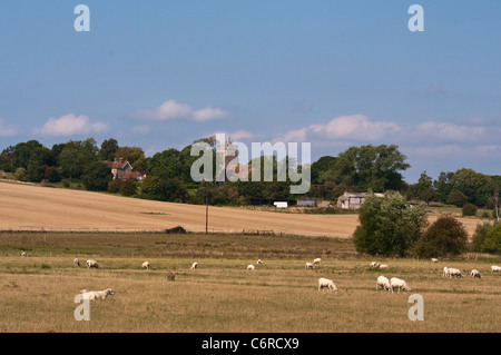 La pietra In Oxney Chiesa Parrocchiale come si vede attraverso la campagna di Kent REGNO UNITO Foto Stock