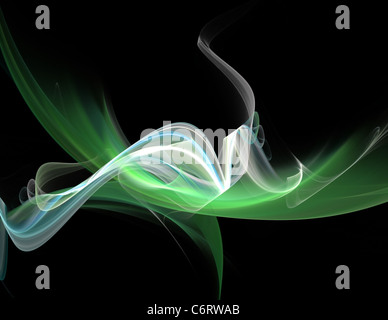 Generata da computer di fractal ondulata elemento di fumo per il design. Bianco-gradiente Verde su nero Foto Stock