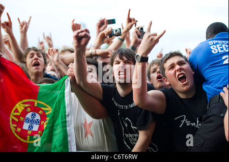 Fattore di Rage - Rage Against The Machine eseguire in occasione di uno speciale concerto gratuito presso il Parco Finsbury di Londra tothank loro fan del Regno Unito per dare Foto Stock
