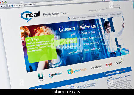 Real Networks sito web cursore sullo schermo 'close up' computer Foto Stock