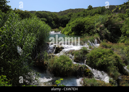 La cascata nel Parco Nazionale di Krka in Croazia Foto Stock