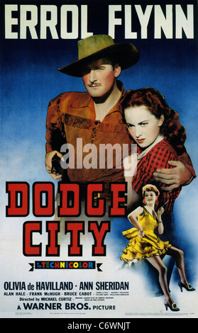DODGE CITY Poster per 1939 MGM film con Errol Flynn e Olivia de Havilland Foto Stock