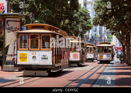 Funivie su Powell Street vicino alla giunzione con il Market Street, San Francisco, California, Stati Uniti d'America. JMH5215 Foto Stock