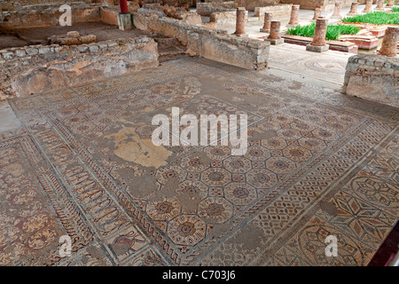 Triclinio mosaico della Casa delle fontane Villa a Conimbriga, romane meglio conservate rovine della città in Portogallo. Foto Stock