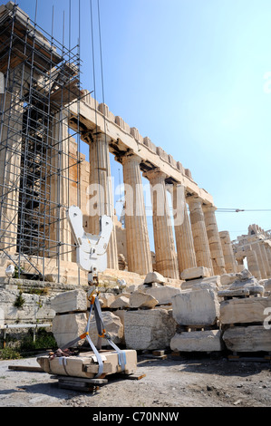 Atene, Grecia, sito di restauro dell'Acropoli Foto Stock