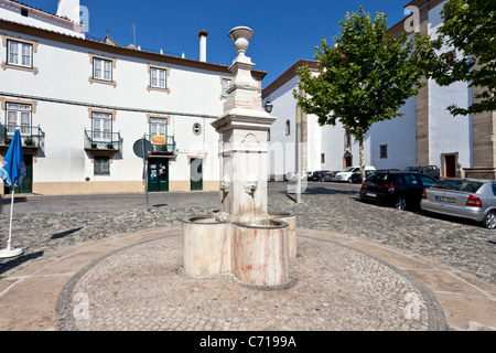 Fontana di Ourives in Capitao Salgueiro Maia Square, Castelo de Vide, Portogallo. Ottocentesca fontana. Foto Stock