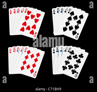 Royal Flush in quattro tute. La mano più alta nel poker. Foto Stock
