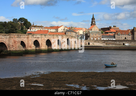 Berwick vecchio ponte che attraversa il fiume Tweed in Northumberland England Regno Unito Foto Stock