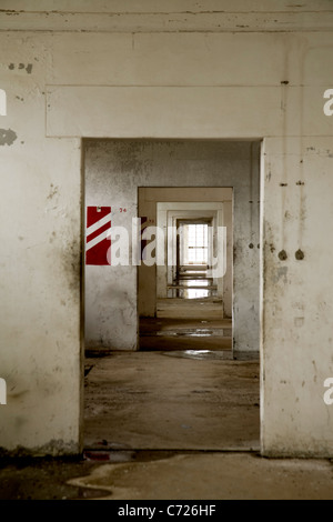 Derelitti interno del magazzino fatiscente Foto Stock
