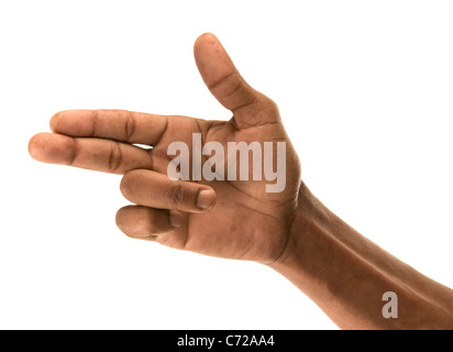 African la mano con due dita indicando una direzione Foto Stock