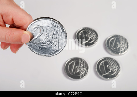 Cioccolato delle monete in euro Foto Stock