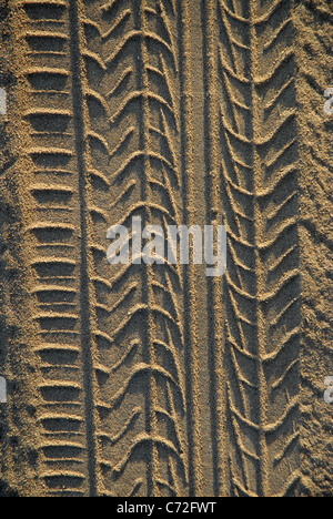 Tracce di pneumatici in spiaggia di sabbia, West Point, Magnetic Island, off Townsville, Queensland, Australia Foto Stock