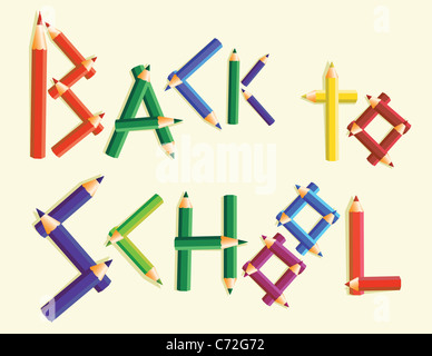 Parole torna a scuola realizzato da matite colorate Foto Stock