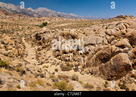 L'Alabama Hills, sostenuta dalla Sierra Nevada, vicino a Lone Pine, California, Stati Uniti d'America. JMH5327 Foto Stock