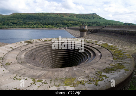 Uno dei la scampanatura trabocca noto anche come plugholes al serbatoio Ladybower nella Derwent Valley Derbyshire Foto Stock