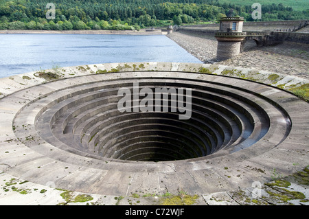 Uno dei la scampanatura trabocca noto anche come plugholes al serbatoio Ladybower nella Derwent Valley Derbyshire Foto Stock