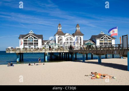 Dal Molo di Sellin, località balneare Ruegen isola, Mar Baltico, Meclemburgo-Pomerania Occidentale, Germania, Europa Foto Stock